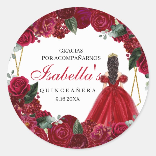  Red and Gold Floral Quinceanera Classic Round Sti Sticker (Front)