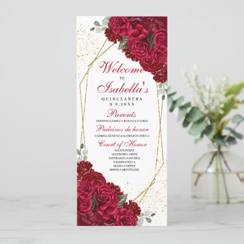 Red and Gold Floral Quinceanera Program