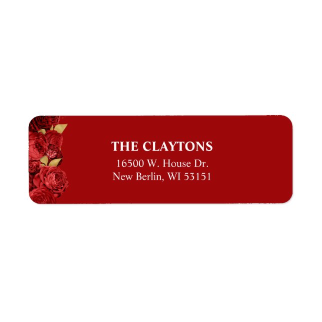 Red And Gold Floral Return Address Labels (Front)