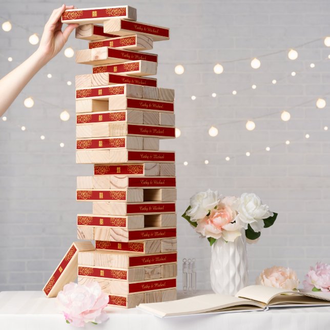 Red and gold floral rose Chinese wedding Topple Tower (Wedding)