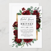 Red and Gold Floral Rustic Elegant Bridal Shower Invitation (Front/Back)