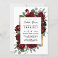Red and Gold Floral Rustic Elegant Bridal Shower