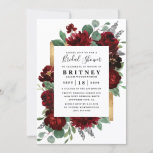 Red and Gold Floral Rustic Elegant Bridal Shower Invitation