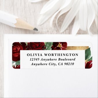 Red and Gold Floral Rustic Elegant White Wedding Label | Zazzle