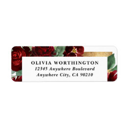 Red and Gold Floral Rustic Elegant White Wedding Label