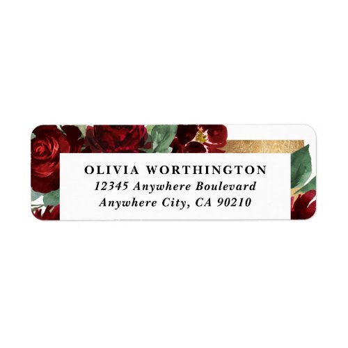 Red and Gold Floral Rustic Elegant White Wedding Label