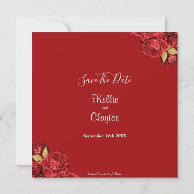Red And Gold Floral Save The Date (Front)