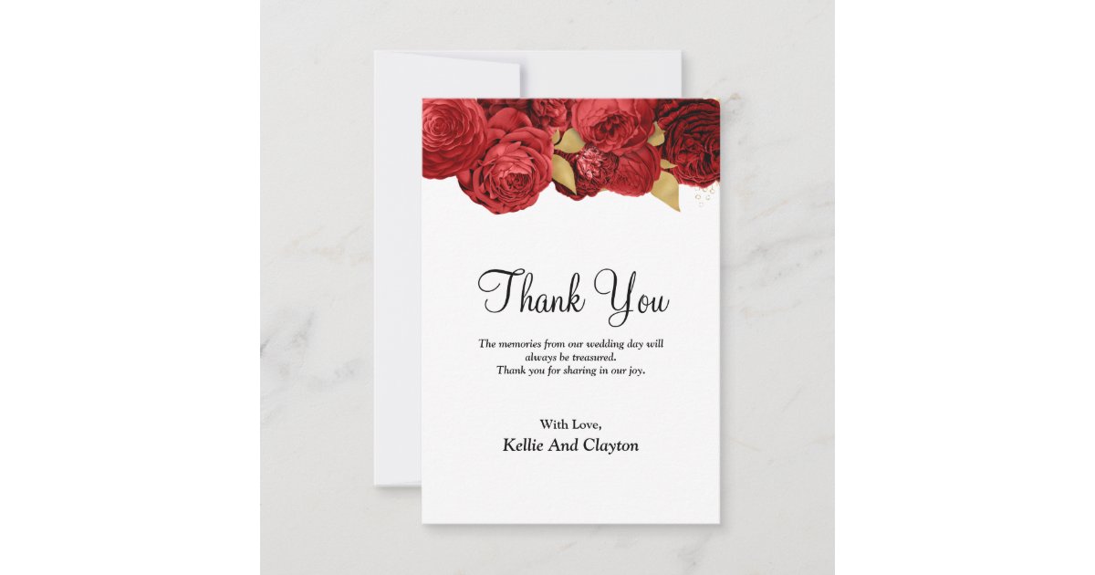 Red And Gold Floral Thank You Card | Zazzle