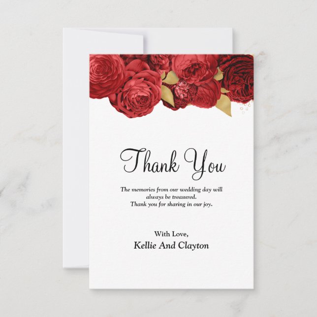 Red And Gold Floral Thank You Card (Front)