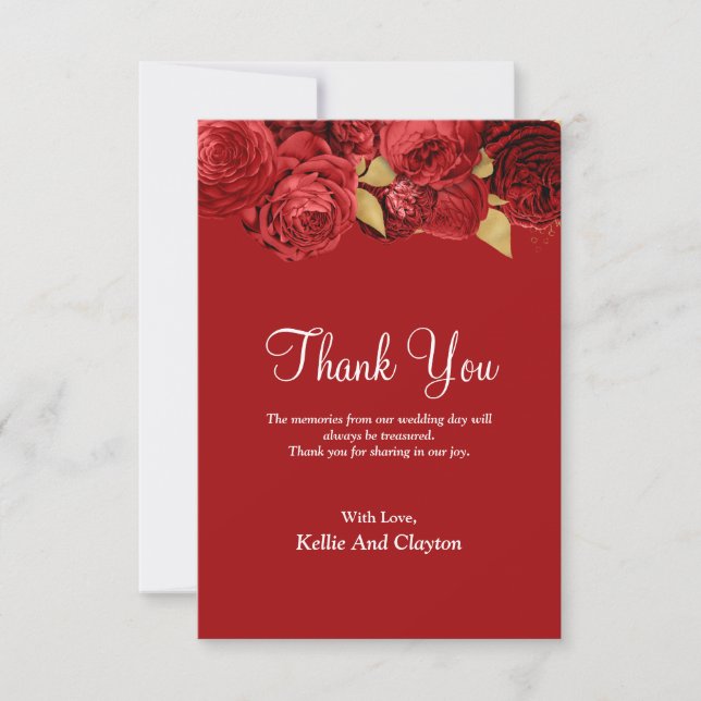 Red And Gold Floral Thank You Card (Front)