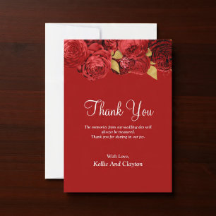 Red And Gold Floral Thank You Card