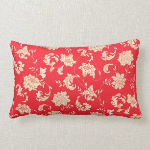 Red and Gold Floral Throw Pillow