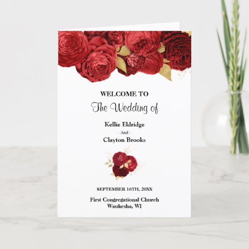 Red And Gold Floral Wedding Folded Program