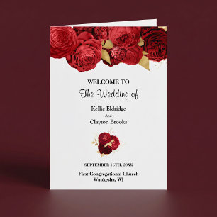 Red And Gold Floral Wedding Folded Program
