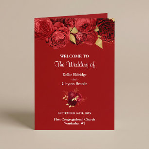 Red And Gold Floral Wedding Folded Program