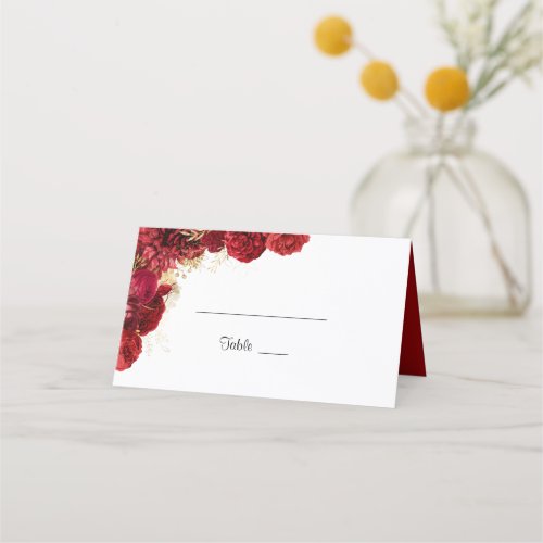 Red And Gold Floral Wedding Guest Name Place Card