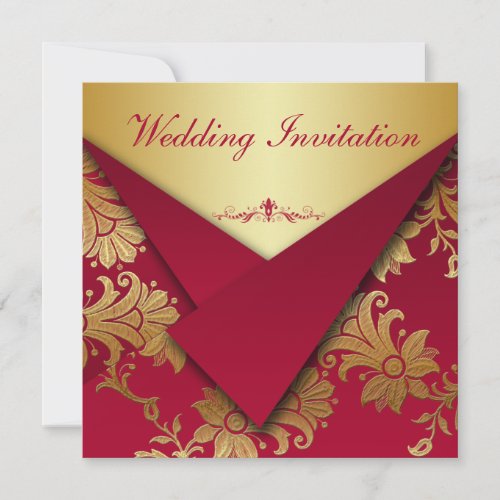 Red and Gold Floral Wedding Invitation