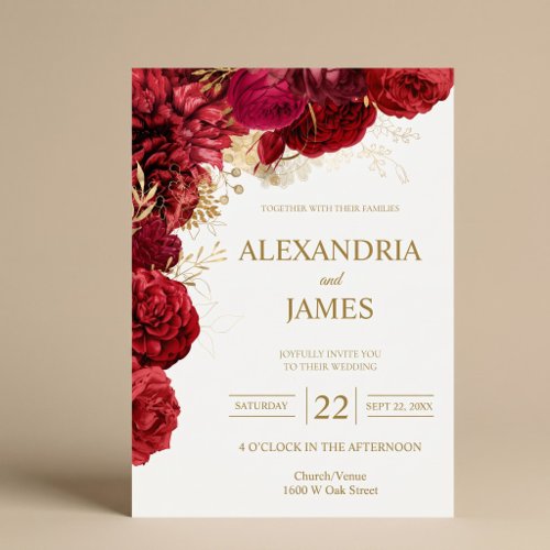 Red And Gold Floral Wedding Invitation
