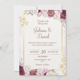Red and Gold Floral Wedding Invitation