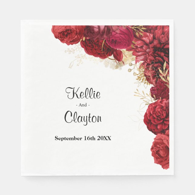 Red And Gold Floral Wedding Napkins (Front)