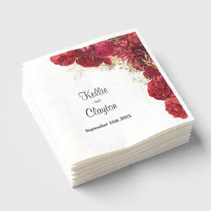 Red And Gold Floral Wedding Napkins