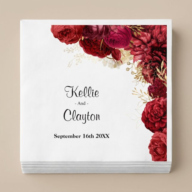Red And Gold Floral Wedding Napkins (Creator Uploaded)