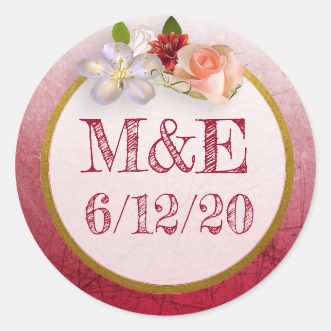 Red and Gold Floral  Wedding Stickers (Front)