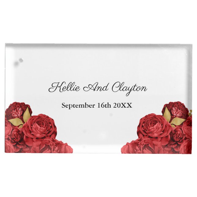 Red And Gold Floral Wedding Table Card Holder (Front)