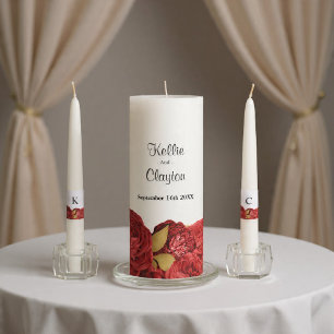 Red And Gold Floral Wedding Unity Candle Set