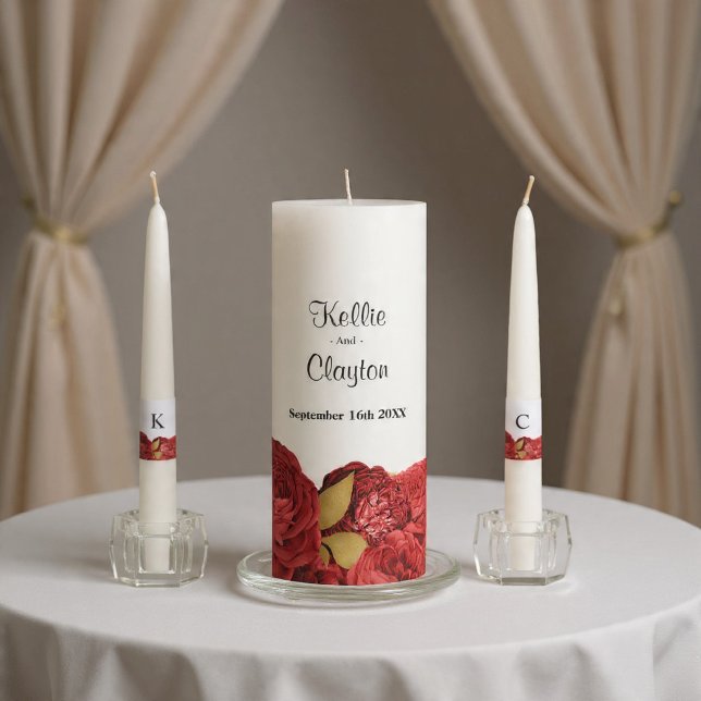 Red And Gold Floral Wedding Unity Candle Set (Creator Uploaded)