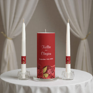 Red And Gold Floral Wedding Unity Candle Set