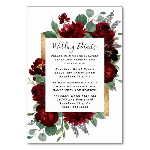 Red and Gold Floral  White Wedding Enclosure Cards