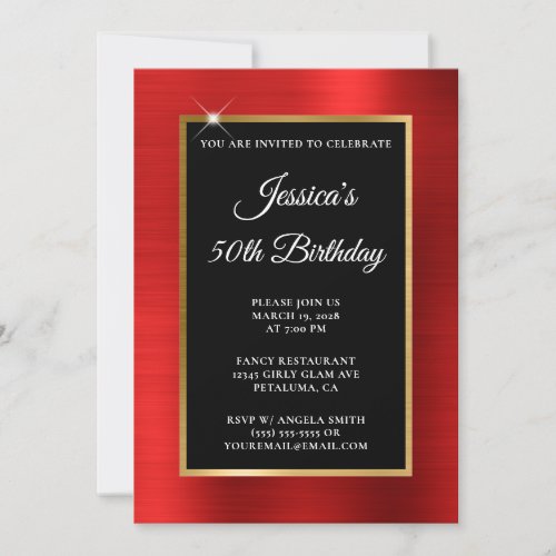 Red and Gold Foil Black 50th Birthday Invitation