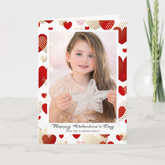 Red and Gold Foil Hearts Pattern Valentine's Day Holiday Card