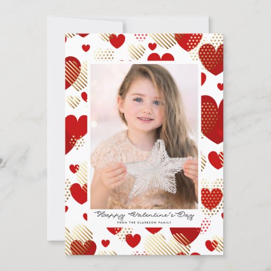 Red and Gold Foil Hearts Pattern Valentine's Day Holiday Card