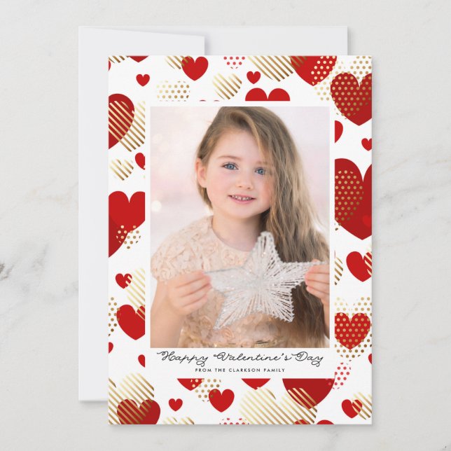 Red and Gold Foil Hearts Pattern Valentine's Day Holiday Card (Front)