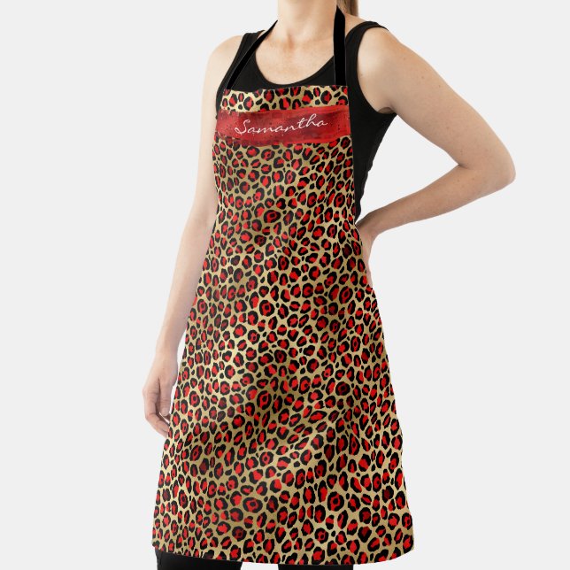 Red and Gold Foil Leopard Brush Stroke Apron (Insitu)