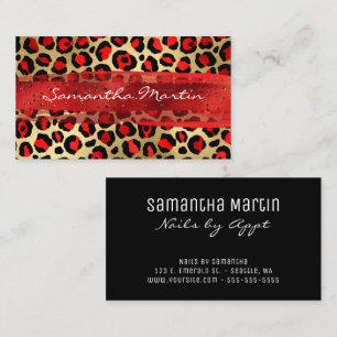 Red and Gold Foil Leopard Brush Stroke Business Card