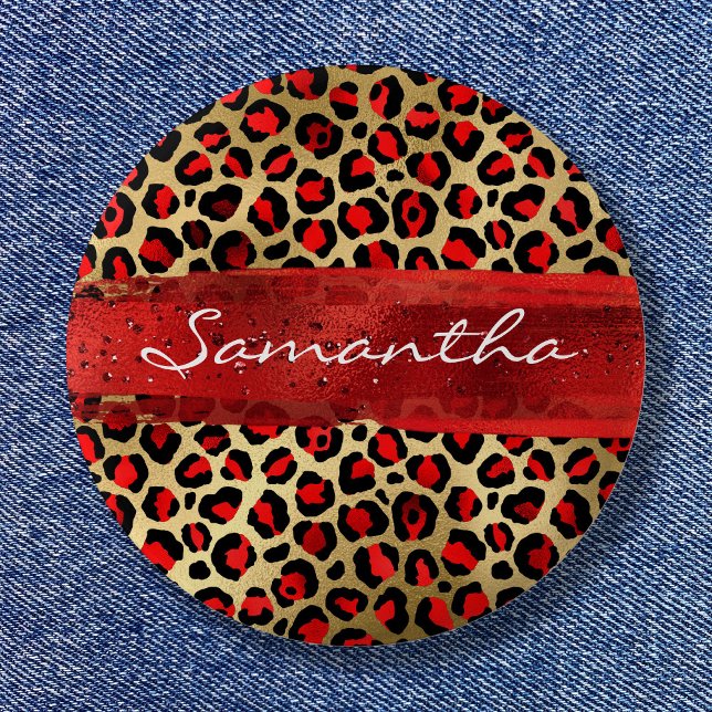 Red and Gold Foil Leopard Brush Stroke Button (Red and Gold Foil Leopard Brush Stroke Button)