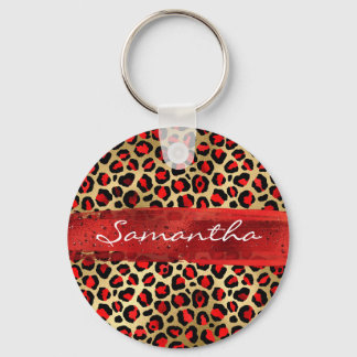 Red and Gold Foil Leopard Brush Stroke Keychain
