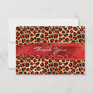 Red and Gold Foil Leopard Brush Stroke Thank You Card