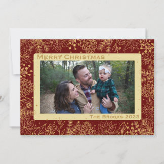 Red and Gold Foliage Christmas Card