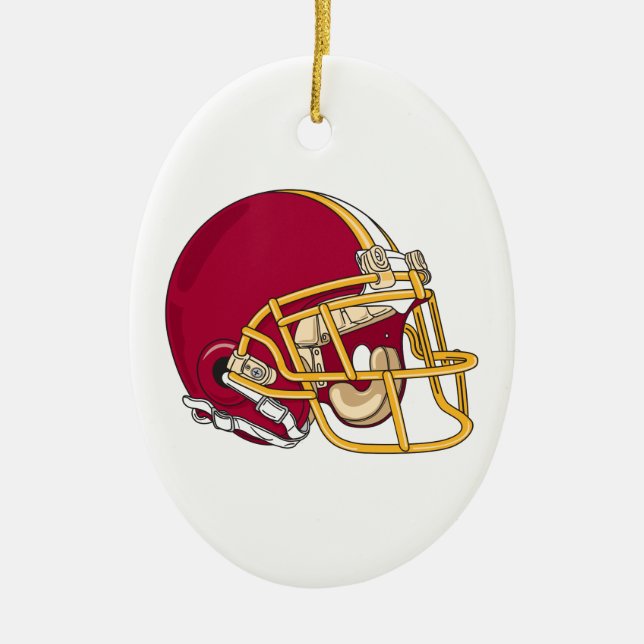 red and gold football helmet vector graphic ceramic ornament (Front)