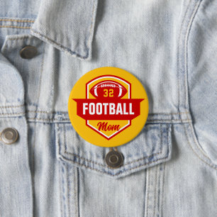 Red and Gold Football Mom Custom Jersey Number Button