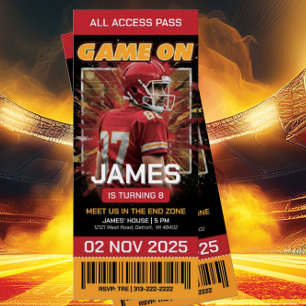Red and Gold Football Ticket Birthday Invitation