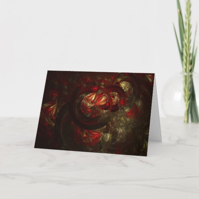 Red and Gold Fractal Ornament Card (Front)