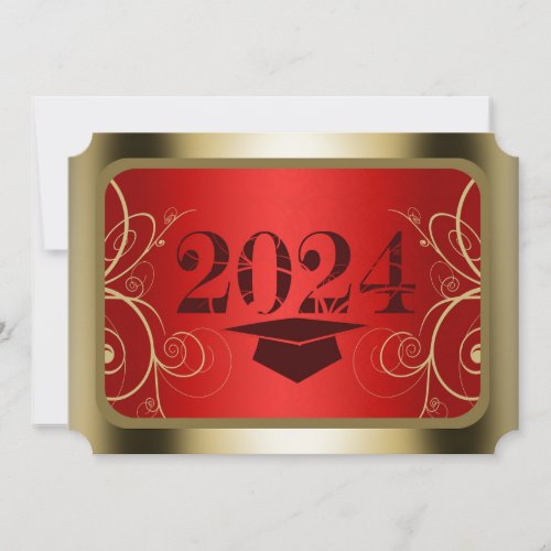 Red and Gold Frame Graduation Invitation