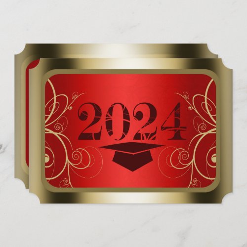 Red and Gold Frame Graduation Party Invitation