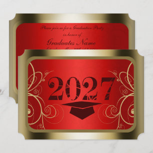 Red and Gold Frame Graduation Party Invitation