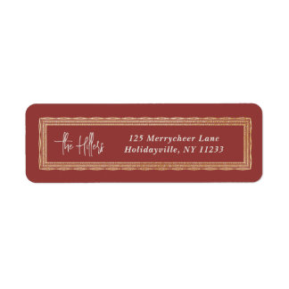Red and Gold Frame Script Return Address Label